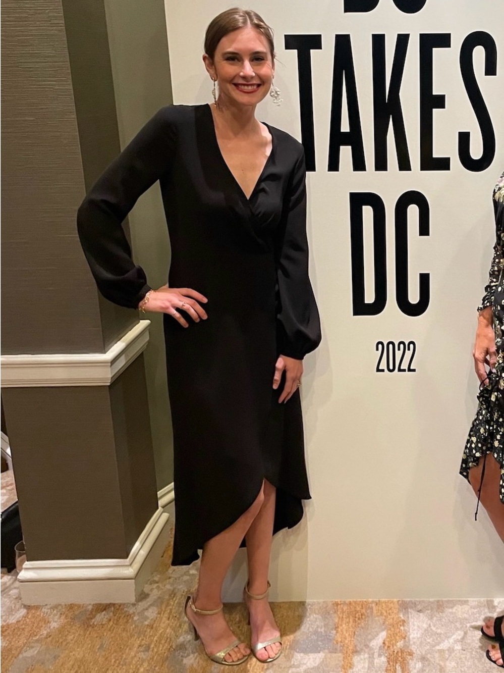 JAYGODFREY Black Long Sleeve Wrap-Style Midi Dress